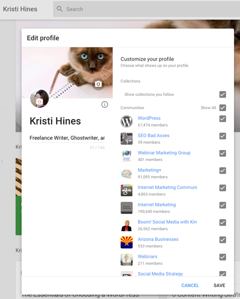 nye redigeringsmuligheder for Google Plus-profil