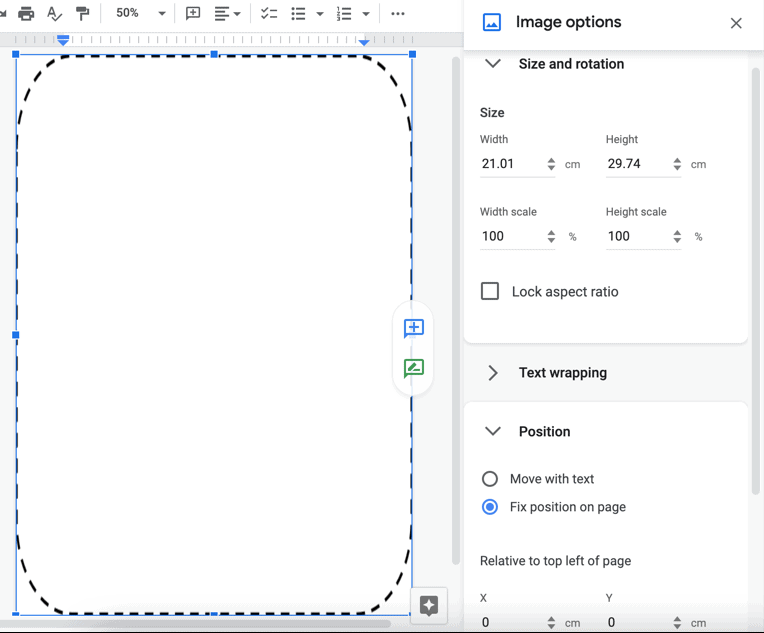 Ændre størrelsen på et baggrundsbillede i Google Docs