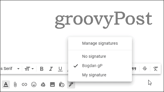 Gmail-indstillinger for flere signaturer vælger