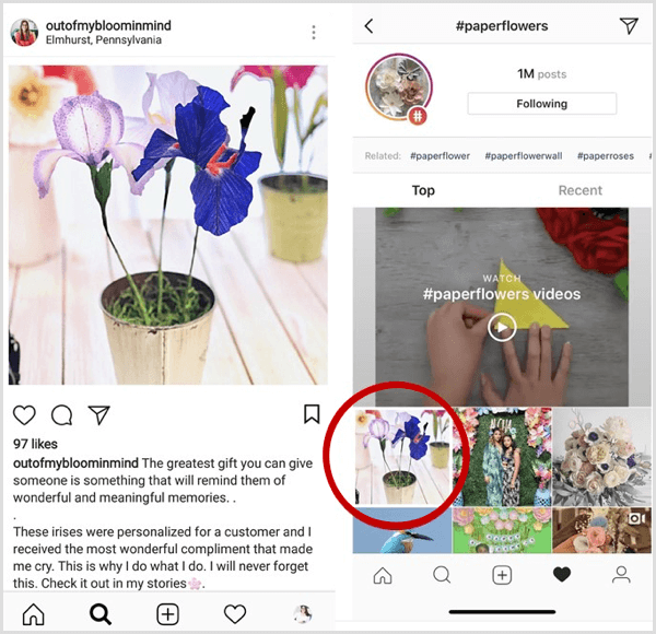 eksempel på Instagram-indlæg, der først vises i søgeresultaterne til et bestemt hashtag