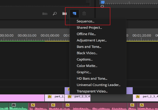 Mulighed for at redigere en sekvens i Adobe Premier Pro.