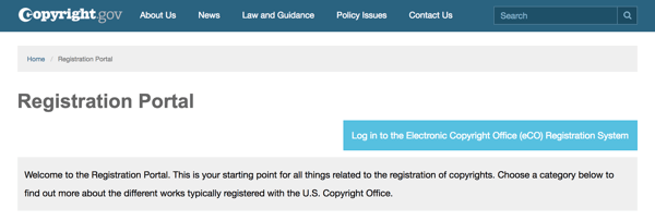 Brug registreringsportalen på Copyright.gov til at guide dig gennem processen.
