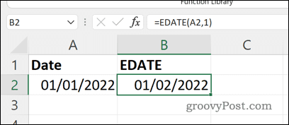 Resultatet af en EDATE-formel i Excel
