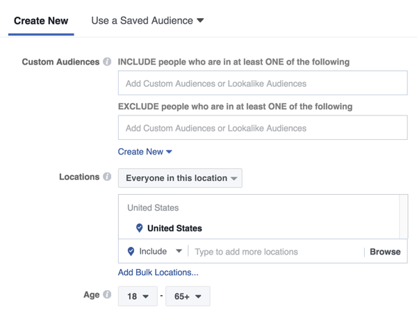 Med en Facebook Messenger-startskærmannonce kan du målrette mod et nyt publikum eller et tidligere gemt eller lignende publikum.