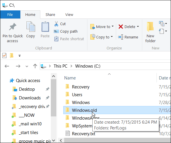 Slet ikke Windows.old, hvis du vil vende tilbage fra Windows 10 til en tidligere version i de første 30 dage
