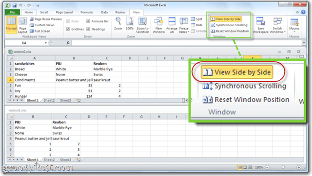 Excel 2010 se side om side