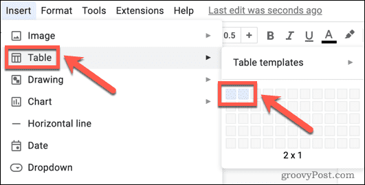 Indsættelse af en tabel i Google Docs