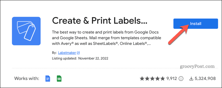 Installer etikettilføjelse i Google Docs