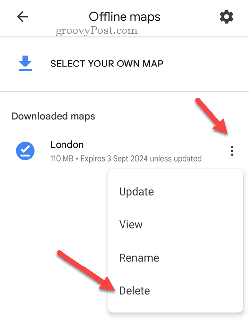 Slet et offline Google Maps-kort