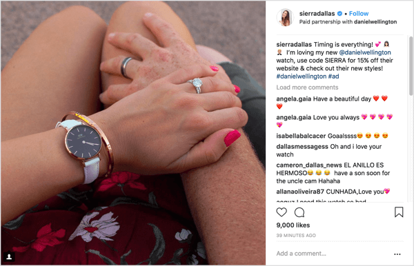 Eksempel på Instagram influencer marketingkampagnepost med unik rabatkode