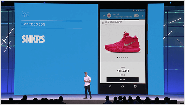 Molly Pittman siger, at Facebook F8-udviklerkonference viser fremtidig brug af chatbots. Konferencen viste en sneaker-shoppingfunktion med augmented reality i Messenger.