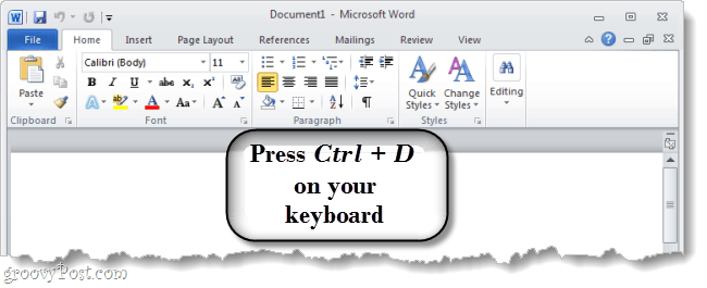 Tryk på Ctrl D på dit tastatur for at åbne dialogboksen fontindstillinger