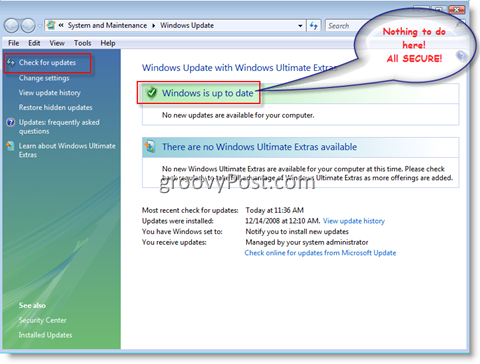 Windows Update Menu til Windows Vista