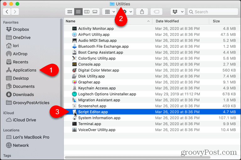 Åbn scripteditor på Mac
