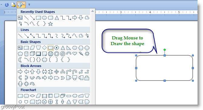 Microsoft Word 2007 Tegn formen ved at trække i musen
