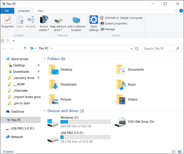 Gør Windows 10 File Explorer åben for denne pc i stedet for hurtig adgang