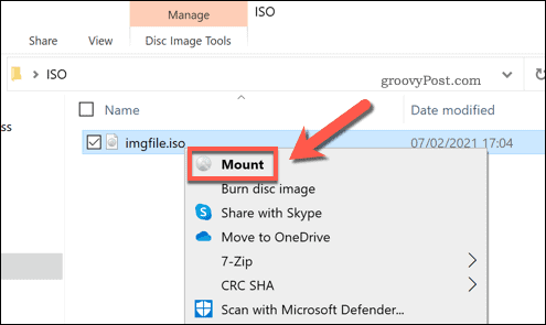Montering af en ISO-fil i Windows File Explorer