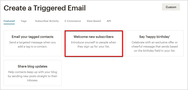 Opret en velkomstmail til nye abonnenter i Mailchimp.