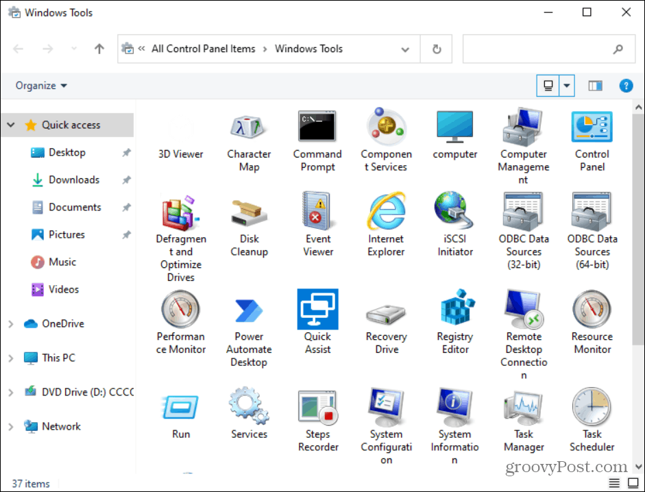 elementer i mappen Windows Tools