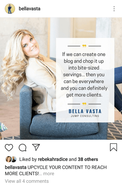 Sådan skriver du engagerende Instagram-billedtekster, trin 2, vælg billedtekstindholdslængdeeksempel stærk første sætning før 'mere' af bellavasta