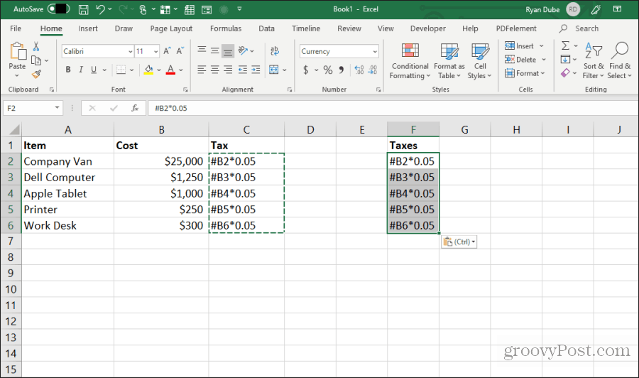 indsætte redigerede formler i Excel