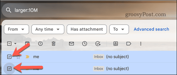 Vælg Gmail-e-mails i søgeresultaterne