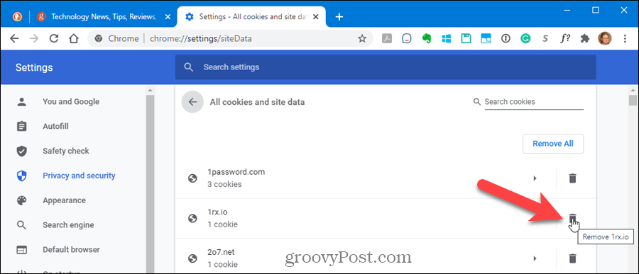 Slet cookies for et websted i Chrome