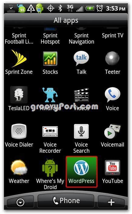Wordpress på Android-ikonet på startskærmen - dock