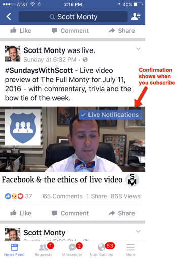 facebook live mobile notifikationer