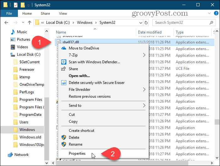 Vælg Egenskaber for en mappe i Windows