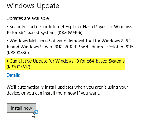Windows 10 kumulativ opdatering KB3097617 nu tilgængelig