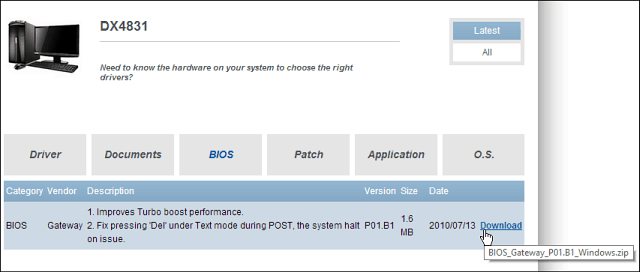 Gateway BIOS-opdatering