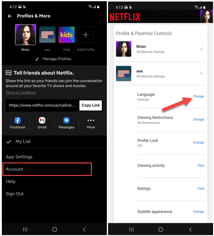 Netflix Android App-konto