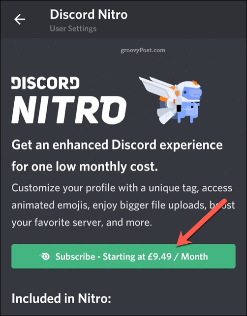 Discord Nitro Mobile-abonnementsknap