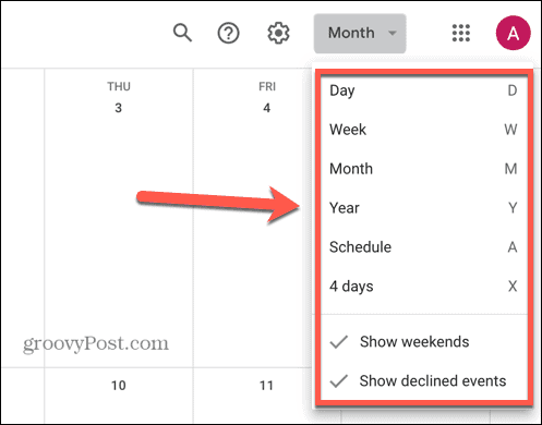 google kalender vælg visning