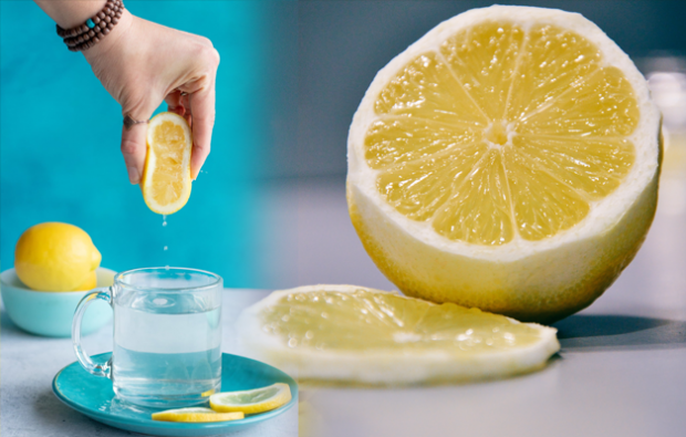 Drikker citronsaft på tom mave