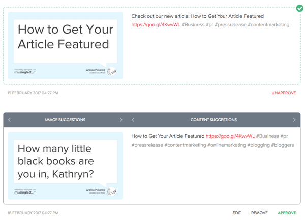 Når MissingLettr opretter tweets om dit blogindlæg, kan du redigere alle tweets efter eget valg.