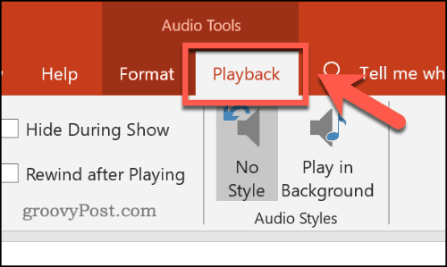 Audioafspilningsmenuen i PowerPoint