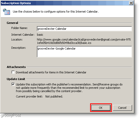 Skærmbillede af Outlook 2007 - Tilføj 2. kalenderindstillinger