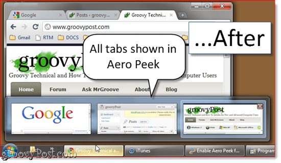 Sådan aktiveres Aero Peek for alle faner i Google Chrome