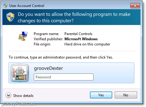 Du kan tilsidesætte en begrænsning af forældrekontrol i Windows 7 ved at indtaste en administratoradgangskode