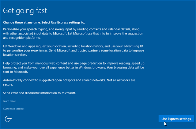 Epress-indstillinger Windows 10