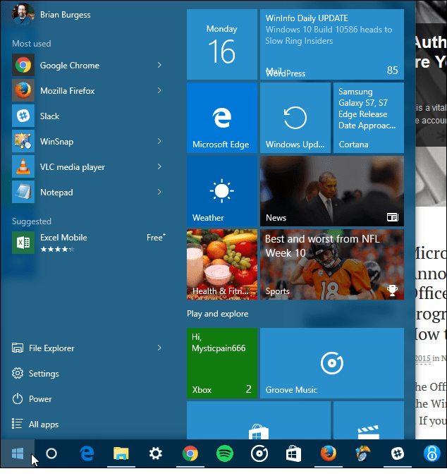 Tip om Windows 10: Vis en fjerde kolonne med fliser i start