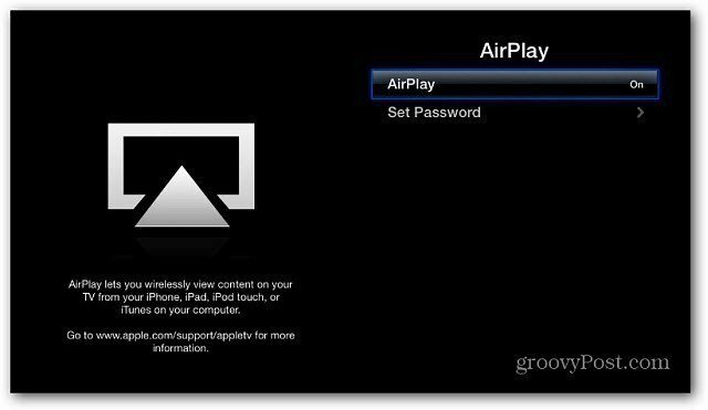 AirPlay aktiveret Apple TV
