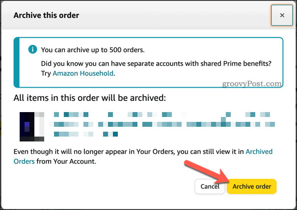 Bekræfter ordrearkivering på Amazon