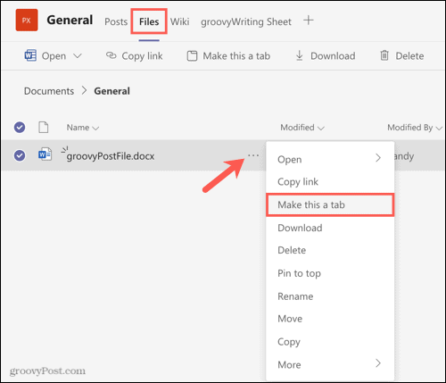 Lav en fil til en fane i Microsoft Teams