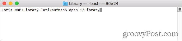 Åbn bibliotekmappen i Finder fra terminalen på Mac