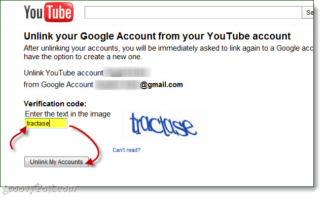 bekræft, at du vil fjerne linket til dine Google- og YouTube-konti