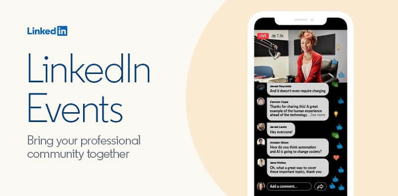 Nyt LinkedIn Virtual Events-værktøj, der lader folk oprette og udsende videohændelser via sin platform.