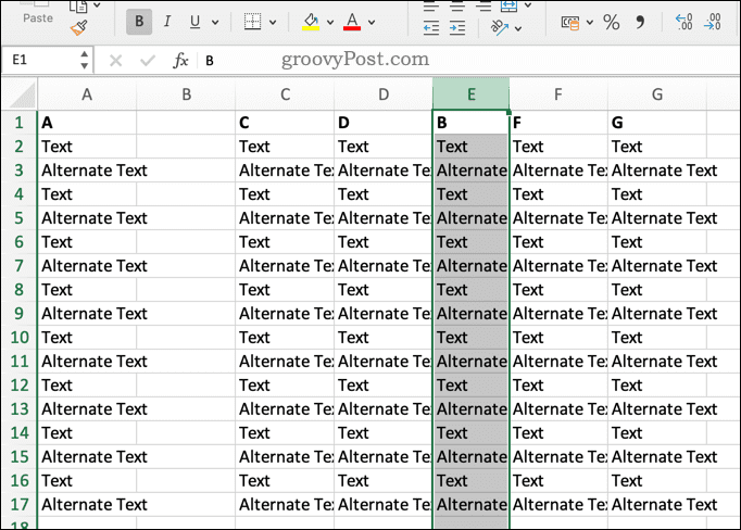 Overskrivning af en Excel-kolonne